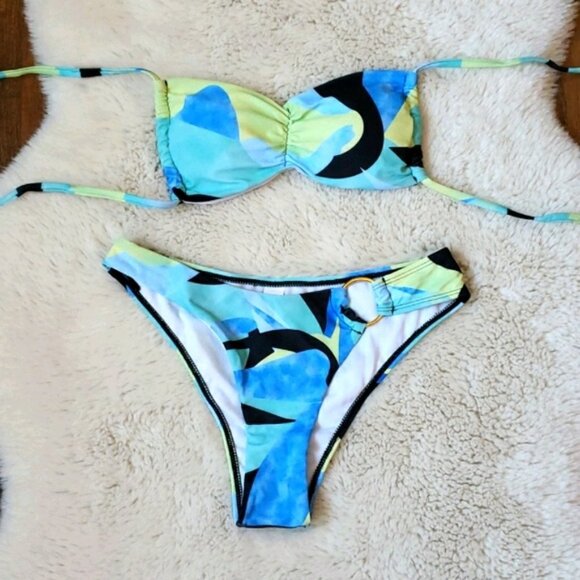 New Sexy Geometric Print Bralette Top Bikini Set - Picture 5 of 6